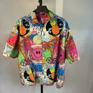 ASOS Design Bright Neon Graffiti Print Boxy Button-Up Shirt 2XL